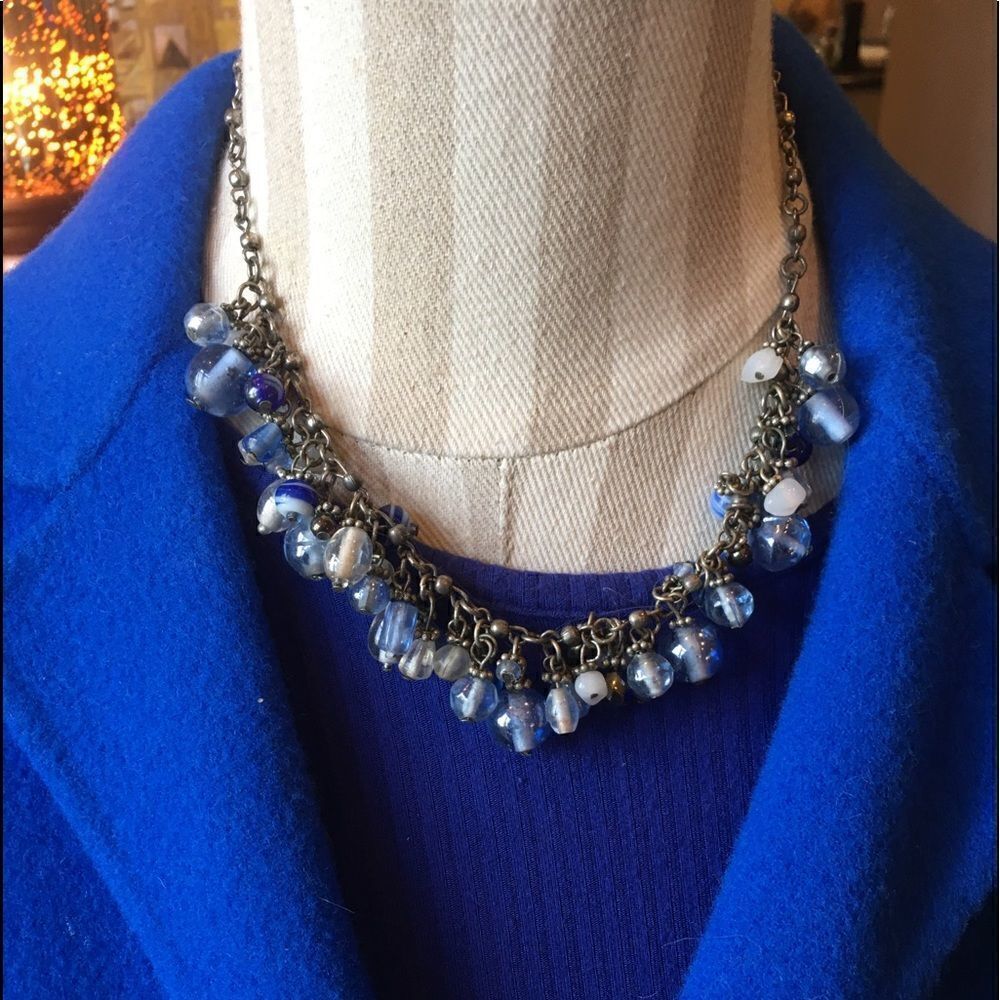 FUN BLUE Beaded Cluster Necklace!